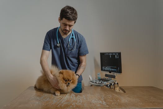 Shiba Inu receiving a vet checkup